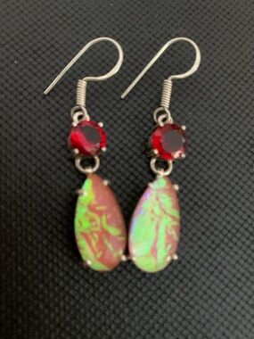 Red and Iridescent Teardrop Dangle Earrings - Unbranded